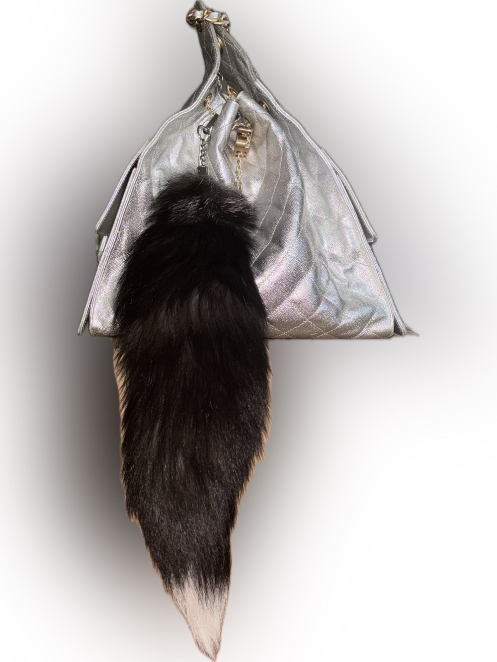 Real Fur Black Silver Tip Fur Bag Charm